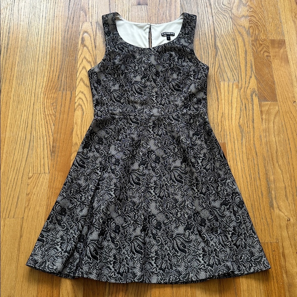 Express Black and White Patterned Mini Dress - Picture 2 of 8